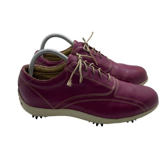 Footjoy LoPro Women's Maroon Red Leather Lace Up Golf Shoes Cleats US 9M 97028 - Picture 1 of 10